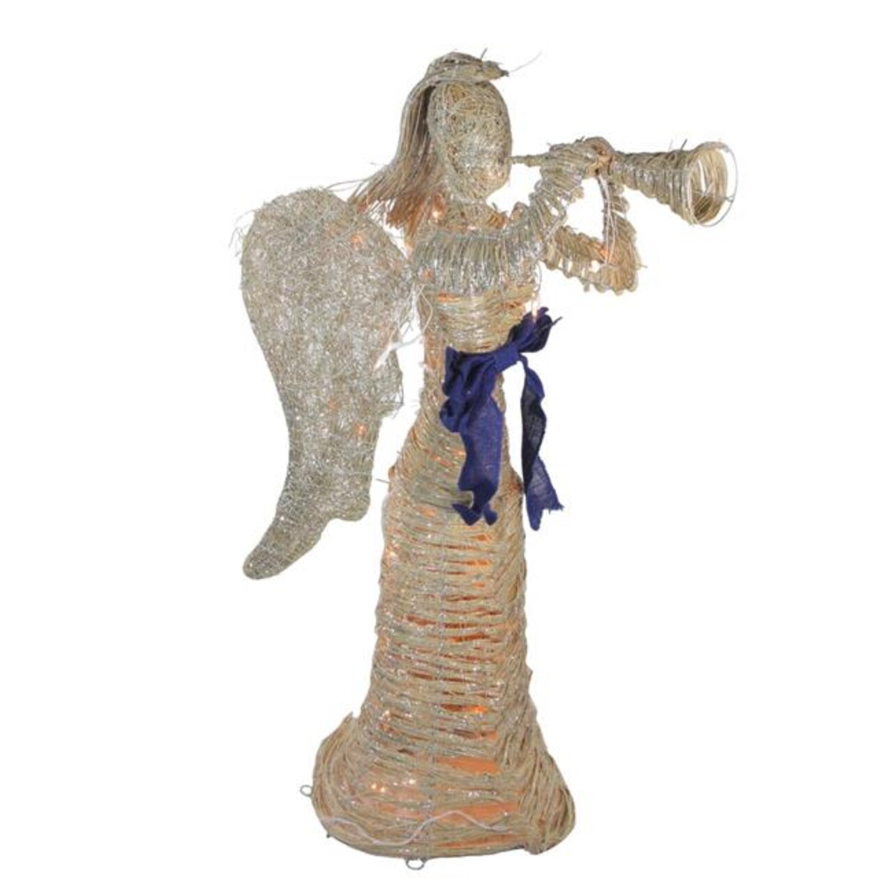 Northlight 32913180 51 in. Glitter Dusted Rattan Angel with Horn Christmas Yard Decoration